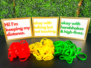 Social Distancing COVID Wristband Kit - For Larger Gatherings, Weddings, & Events - 3 Sign Design